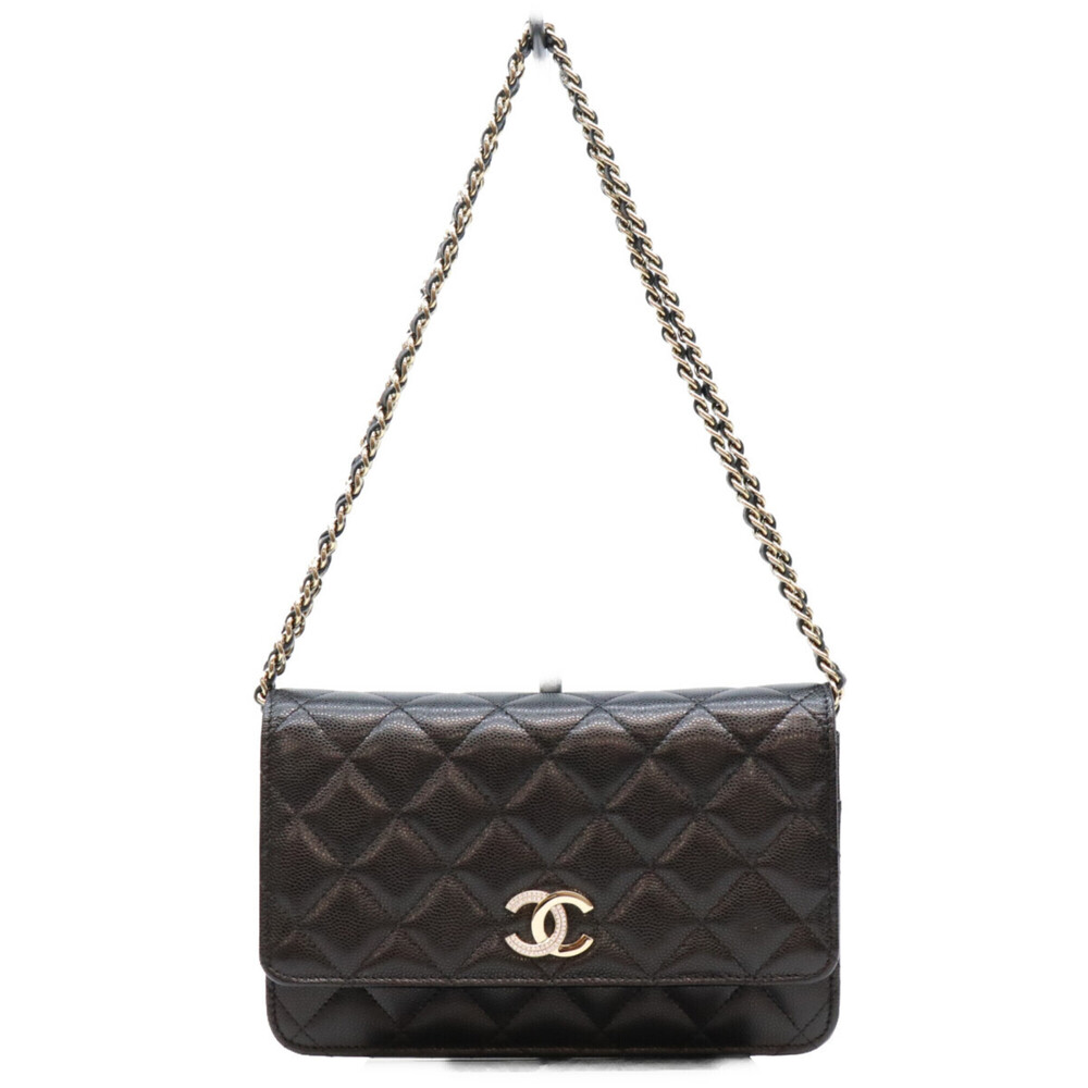 CHANEL Tamless Classic Caviar Half-Rhinestone Chain Wallet Shoulder Bag, Blac...